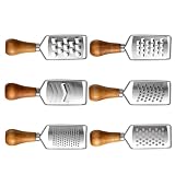 CIYODO 6 Stück Teiliges Edelstahl Mini-käsereibe mit Natürlichem Holzgriff Vielseitiger Gemüseschneider und Ingwerreibe Kompakt Tragbar Scharfe Klingen für Käse Zitrone Kartoffel