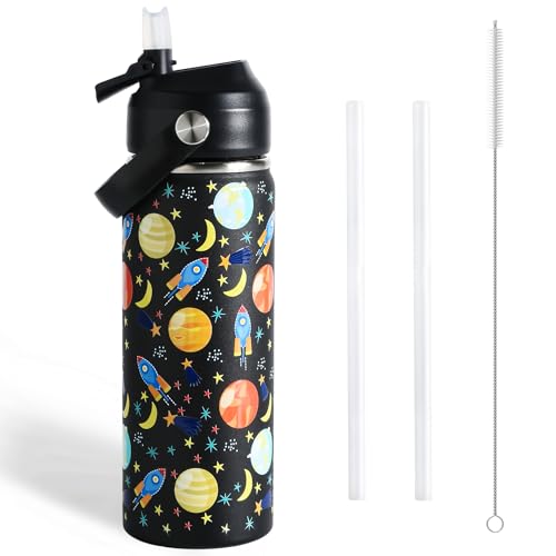 Stainless Steel Kids Water Bottles with straw 18oz/530ml Insulated Water Bottle with Handle Hot Water Bottle Sports Water Bottle BPA Free Keep Cold and Hot Water Bottle for School