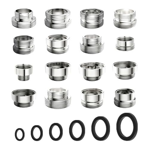 LEKEFETO Lot de 16 adaptateurs de robinet en métal – Adaptateurs filetés avec joints pour filtre à eau, tuyau d'arrosage et évier – Installation simple, utilisation polyvalente