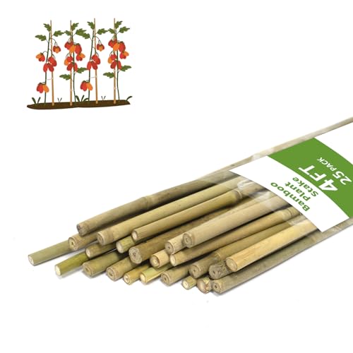 Plant Stakes 4FT Natural Bamboo Garden Stakes 25Pcs Bamboo Plant Stakes Bamboo Sticks for Tomato Beans Vegetable and Climbing Plants
