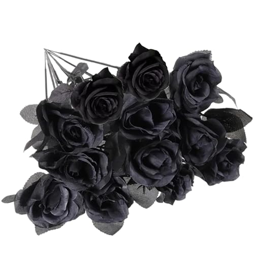 DXPETA 12PCS black roses,black roses artificial flowers, elegance 21in Single Long Stem Silk Flowers Fake Rose,Suitable for wedding, family gathering, hotel garden decoration.