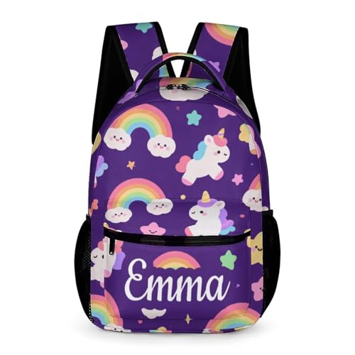Student Bag Custom with Text Name Packs Cute Rainbow Unicorn Kids' Backpack Large Capacity Shoulder Bookbag Casual Bag for Teens