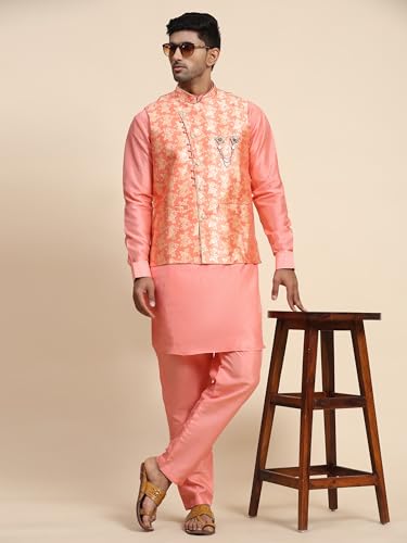 Silk Kurta Pajama For Men Indian Ethnic Wear With Nehru Jacket (Waistcoat) (C-101)2
