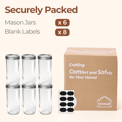 Image of ComSaf 20 oz Mason Jars Wide Mouth 6 Pcs, Large Canning Jars with Seal Bands, 20 oz Glass jar with Lid for Jam, Sauce, Juice, Coffee, Pickling, Fruit, Dessert, Kitchen Storage, Vanilla Extract