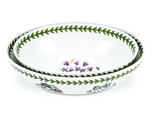 Portmeirion Botanic Garden Nested Bowls (2-Piece), Cyclamen & Daisy Motif - Fine Porcelain, Chip-Resistant - Dishwasher, Microwave, Freezer, Oven Safe - Made in England