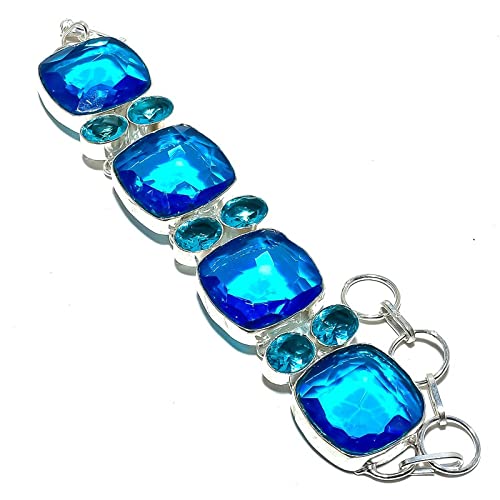 Bracelet topaze bleu London Kashish fait main argent plaqué pour femme