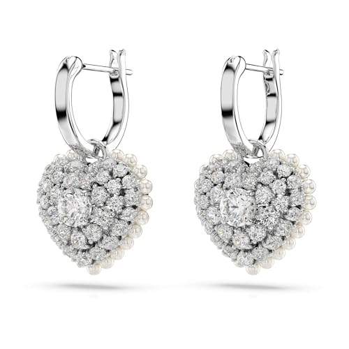 Swarovski Hyperbola drop earrings, Heart, White, Rhodium plated