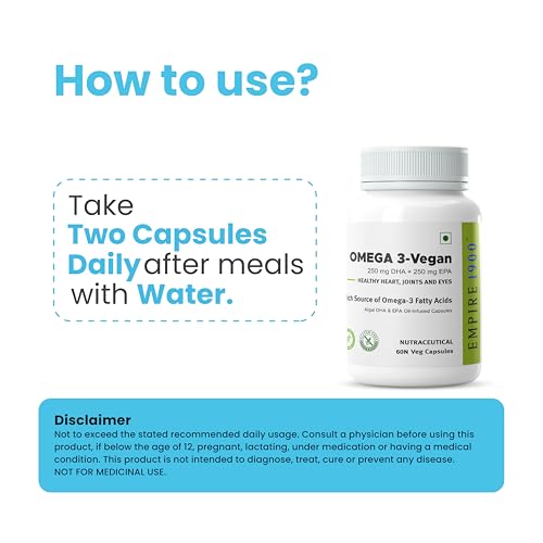 Image of EMPIRE 1900 Omega 3 Vegetarian Capsule (EPA+DHA) | Sourced from Algae | Healthy for Men and Women | Benefits Eyes, Skin, Joints, Brain, and Heart | Suitable for Vegan Diet | Immune Health | (60 Capsules)