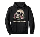 Grafica Thrasher Girl, Testa di Thrasher, Teschio e Rose Felpa con Cappuccio, Unisex per Adulti, Nero, M