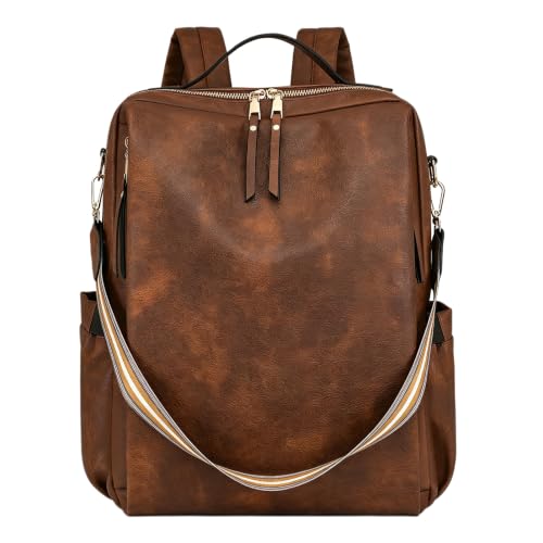 ALPMOLYO Mujeres Vintage PU cuero convertible mochila, mochila casual multi-bolsillo y bolso de hombro para el viaje diario de trabajo,Two tone brown coarse grain