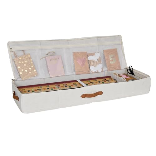 LOVE IT STORE IT Premium Geschenkpapier Organizer - Aufbewahrung für Geschenkpapierrollen aus Stoff - Mit Fächern für Geschenkbänder - Beige - 90x30x12 cm