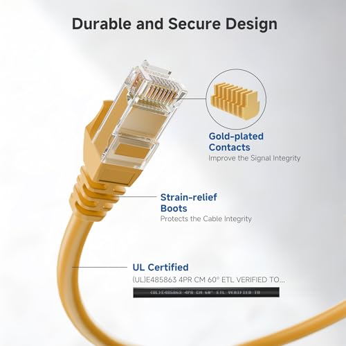 Image of Cable Matters 10Gbps Snagless Cat 6 Ethernet Cable - 14ft, Cat 6 Cable, Cat6 Cord, Ethernet Cord, Yellow