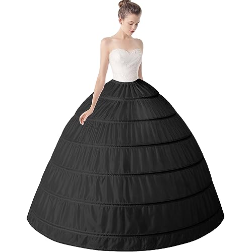 Mojonnie 6-Hoops Hoop Skirt Crinoline Petticoat for Wedding Dress Crinoline Underskirt Ball Gown Petticoat for Women Black