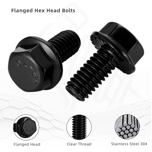 Image of 3 /8-16 x 1 Flange Hex Head Bolts, Stainless Steel 304 Black Finish, Fully Threaded, 15 PCS