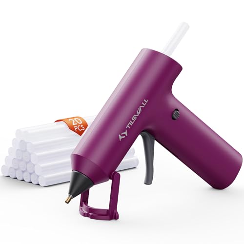Image of Tilswall Cordless Hot Glue Gun, Fast Preheating, Glue Gun and Sticks Set with 2Ah USB-C Rechargeable, 20 Premium Glue Sticks, High Temp Compact Size Ideal for Crafts, DIY Making, Grayish Purple
