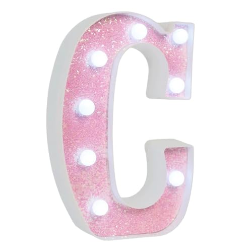 Image of Pink Glitter Marquee Light Up Letters, Battery Operated LED Letter Lights Signs for Pink Birthday Party Table Decorations, Wall Decor for Girls Bedroom, Initial Letter C with Cool White Lights