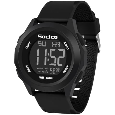 SOCICO Digital Watch 3ATM Waterproof with LED Back Light/Alarm/Date/Stopwatch, Outdoor Sport Multifunctional Digital Wrist Watches for Men Women (Black) Cover