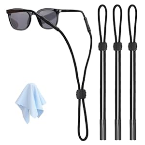 3 soportes ajustables para anteojos para hombres, mujeres y niños, retenedor de gafas de cuello, correa de gafas de sol deportivas, cordón, Negro –