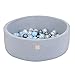 MISIOO Piscine Sèche Smart 90x30 cm Ronde pour bébés et Tout-Petits, Gris Clair avec 150 balles colorées (Gris: Argent-nacré-Bleu clair/150 balles)