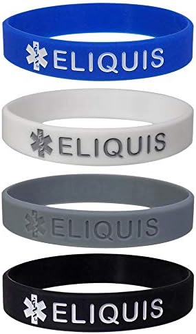 ELIQUIS Medical Alert Bracelet โ Waterproof Silicone Wristbands for Emergency Identification, 4-Pack Adult Size