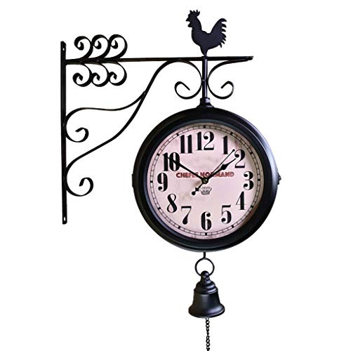 壁掛け時計 鉄製 ミュート 両面時計 ホームデコレーション 壁掛け時計 360°回転壁掛け時計 レトロ ヨーロピアンスタイル 革新的なファッション 両面壁掛け時計 Q,L