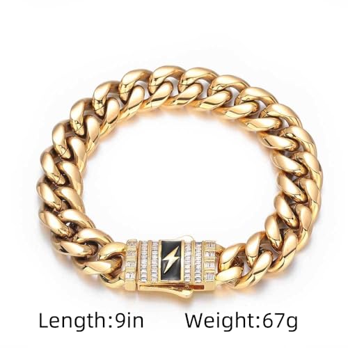 Men's 18k Gold Miami Cuban Bracelet, Hip-Hop Bracelet, Lightning Power Cool Bracelet, Suitable For Husbands, Fathers, And Sons As Christmas, Thanksgiving, And Holiday Gifts2