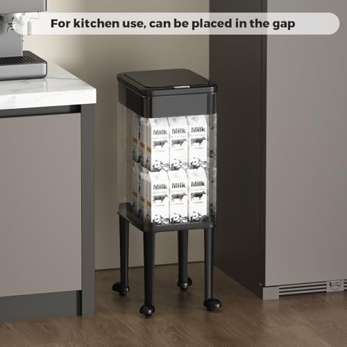 Image of 12L /3gal Black Trash Can with Legs,Small Garbage Can with Push Button Lid,Dog Proof Trash Bin Container,Narrow Waste Basket for Kitchen,Bedroom, Living Room,Office (Black)