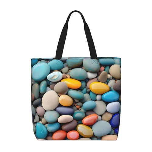 Beach Colored Pebbles Print Women Reuseable Handbag, Grocery Bag Foldable For Shopping Travel Activity