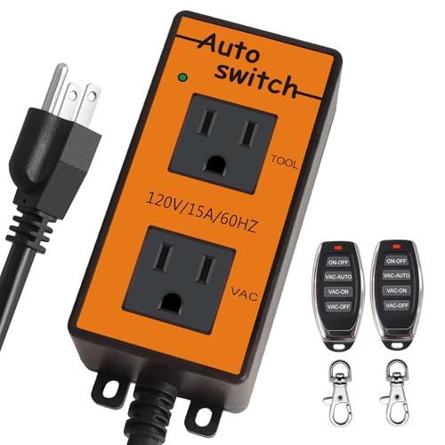 Automatic Vacuum Switch with Remote,Allow Power Tool/Table Saw to Turn Vac Cleaner/Accessory On and Off Automatically, Load Sensing, On Delay Prevent Circuit Overload, Shop Dust Collector Off Delay