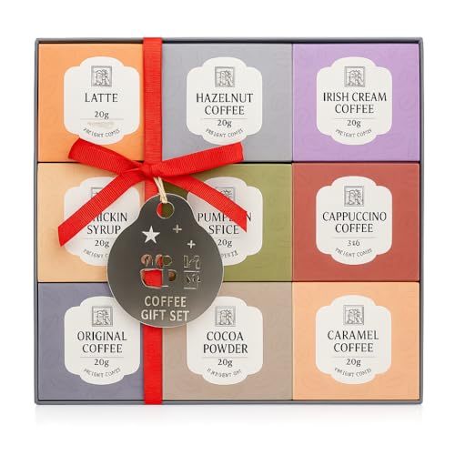 Coffee Gift Collection | Instant Flavoured Coffee Sachets + Pumpkin Spice Syrup | Coffee Beans Stencil & Cocoa Mix | Gift for Men Women Adults | Mother's Day Present