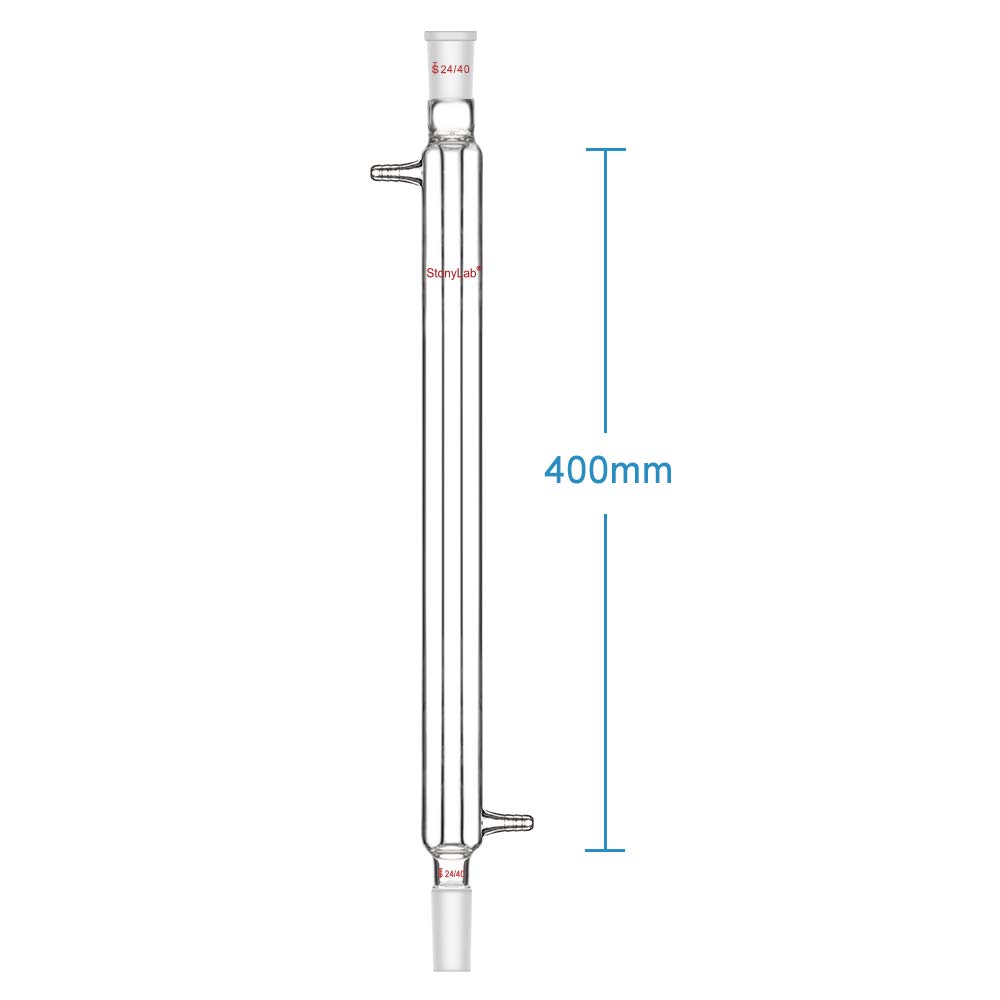 stonylab Condensador de Liebig de Vidrio de Borosilicato con Condensador de Vidrio de Laboratorio con Longitud de Chaqueta de 400 mm para Juntas 24/40