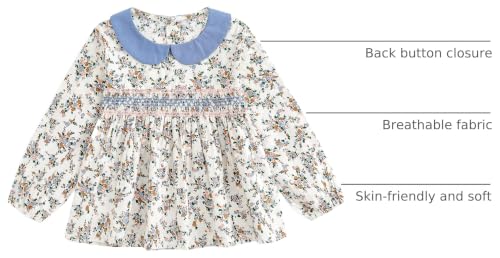 Image of Curipeer Toddler Girls Long Sleeve Shirt, Smocked Blouse, 6M-6Years