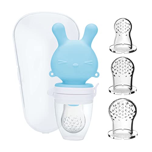 Image of WYSLP Baby Silicone Fruit Food Mesh Feeder Pacifier-Teething Toys for Babies 0-3-4-6-12-18 Months,Self-Feeding Soft Teether Utensils,Infant Toddler Kids Girls Boys,Blue