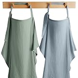 Comfy Cubs Muslin Nursing Cover Pack of 2, 100% Cotton Muslin Breastfeeding Cover for Moms, Soft & Breathable Baby Nursing Scarf, Adjustable Neck Strap - Privacy Coverage - Fern and Pacific Blue