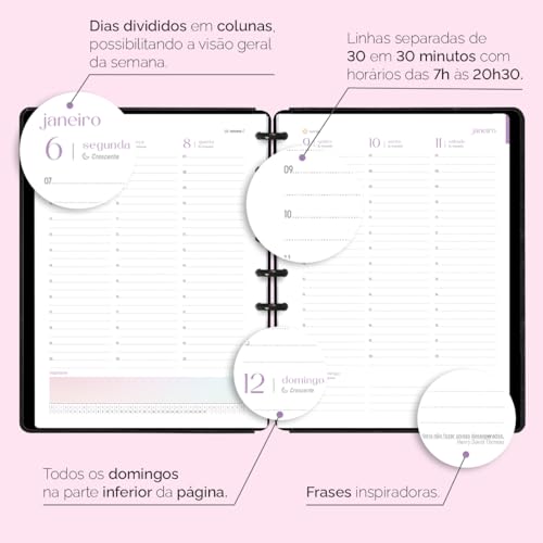 Planner Iscool Disc Datado Spot Touch Couro Preto
