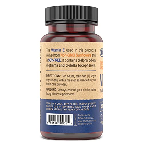 Deva 68000 Vegan Vitamins Natural Vitamin E 400Iu With Mixed Tocopherols, Supports Immune System & Skin Nutrition, Natural Antioxidant & Gluten Free thumb #3