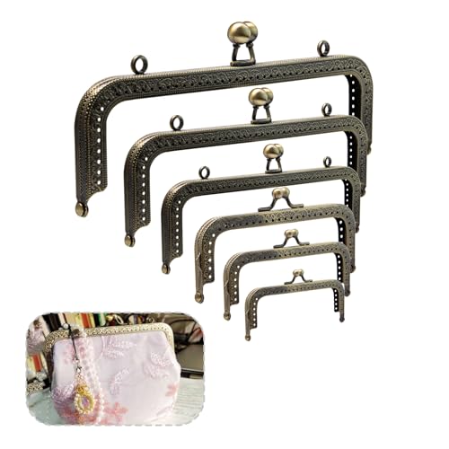 Rebanky 6 Pièces Fermoir Porte Monnaie Vintage Cadre en Metal de Sac a Main Fermoir Metal Fermoir Porte Monnaie Crochet Cadre Porte Monnaie 20/18/15/12.5/10.5/8.5 CM cmpour sac à main DIY