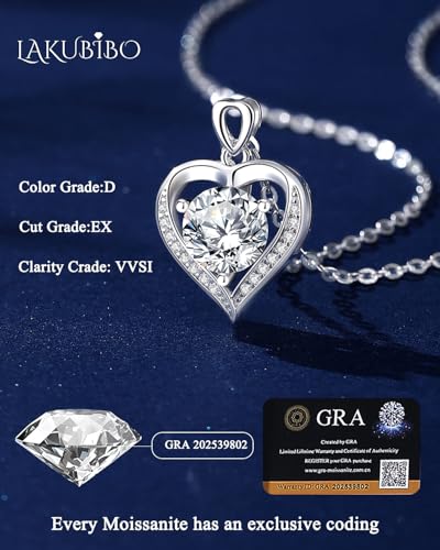 Moissanite Heart Pendant Necklace for Women,1-2 Carat Necklace Engraved with 'I LOVE YOU,18K Gold Plated Sterling Silver Pendant Jewelry Anniversary Birthday Gifts for Girlfriend Wife Mom3