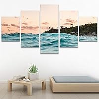 SIGNWIN 5 Panel Canvas Wall Art Beach Blue Coastal Cool Photography Relax/Calm for Home Decorations Ready to Hang - 60