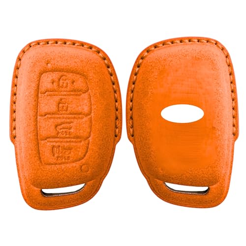 Image of KMH Alcantara Car Key Cover Compatible with Hyundai Alcazar Creta 2022 Venue i20 Tucson Elantra Smart keycover with Keychain 4 Button Shell Case Key Protector Smart Keycover (D2) Orange - Pack of 1