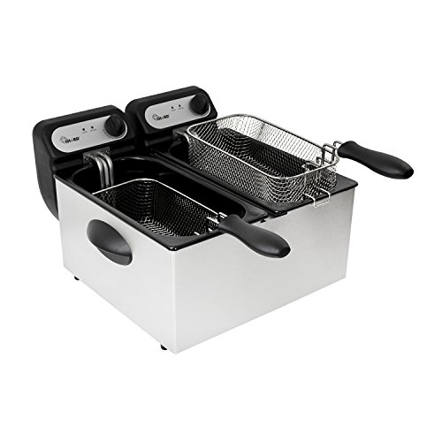 CHARD DF-6E, Dual Tank Deep Fryer, Stainless Steel, 6 liter, 1500 watts,Silver, Black