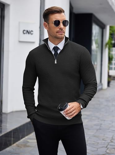 COOFANDY Men's Quarter Zip Sweaters Slim Fit Lightweight Knitted Mock Neck Pullover Casual Polo Sweaters4