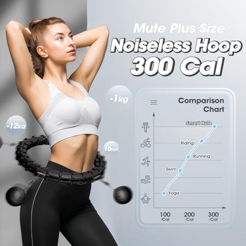Smart Hoop Reifen Erwachsene Mit Gewicht Kugel,Ultra Leiser Hoola Hoop zum abnehmen Mit 32 Abnehmbaren Segmenten,Hullahub Reifen Zum Abnehmen Max Taillenumfang 165cm (schwarz)
