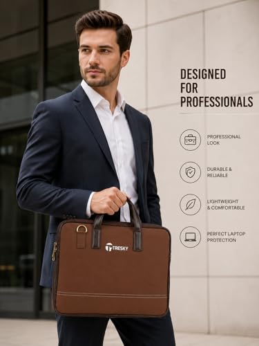 Image of Laptop Bag for Men, Brown, Faux Leather Trim, Multiple Compartments, Professional Briefcase