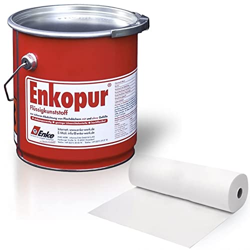 Enke Enkopur Flüssigkunststoff | 12 5 kg | schwarz | inkl Vlies (30cm x 12 5m) | Universalabdichtung Feuchtigkeitssperre für Dach Keller Sockel | sofort dicht rissüberbrückend