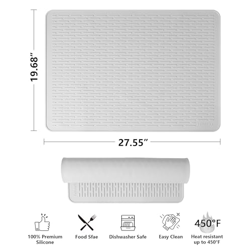 Stove Top Cover for Electric Stove - Silicone Stove Mat for Glass Top, Glass Cooktop Protector, XL Dish Drying Mats For Kitchen,Oven Covers for Electric Stove (Hyaline,28 x 20)