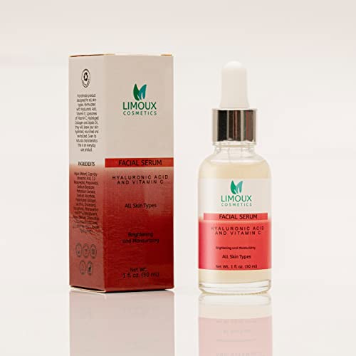 Limoux Cosmetics Facial Serum - Brightening, Moisturizing - Hyaluronic Acid, Vitamin C And E, Collagen | Paraben Free | Fragrance Free | Cruelty Free -1Fl Oz- Helps Reducing Wrinkles And Fine Lines #TOP2
