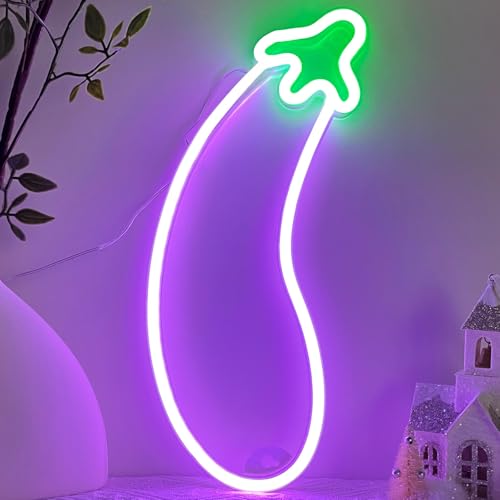 Image of HOHOSIGN Eggplant Neon Sign LED Eggplant Light Neon Signs for Wall Decor Neon Light, Funny USB /Battery Powered LED Sign Night Light for Bedroom Dorm Classroom Game Gaming Gamer Room