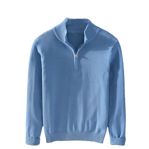 Men Winter Pullover Sweater Stand Collar Half Zip Cotton Thickened Knit Solid Business Casual Sweater