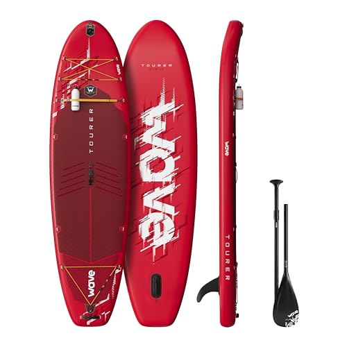 Image of Wave Tourer 3.0 10'3ft Inflatable Stand Up Paddle Board | Touring iSUP Package with Adjustable Paddle, Pump, Fin, Leash, Repair Kit & Backpack | Non-Slip Deck | Red
